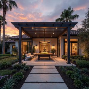 Patio pergola at sunset