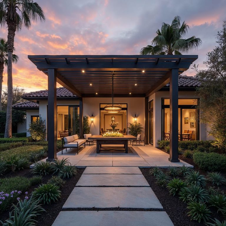 Patio pergola at sunset